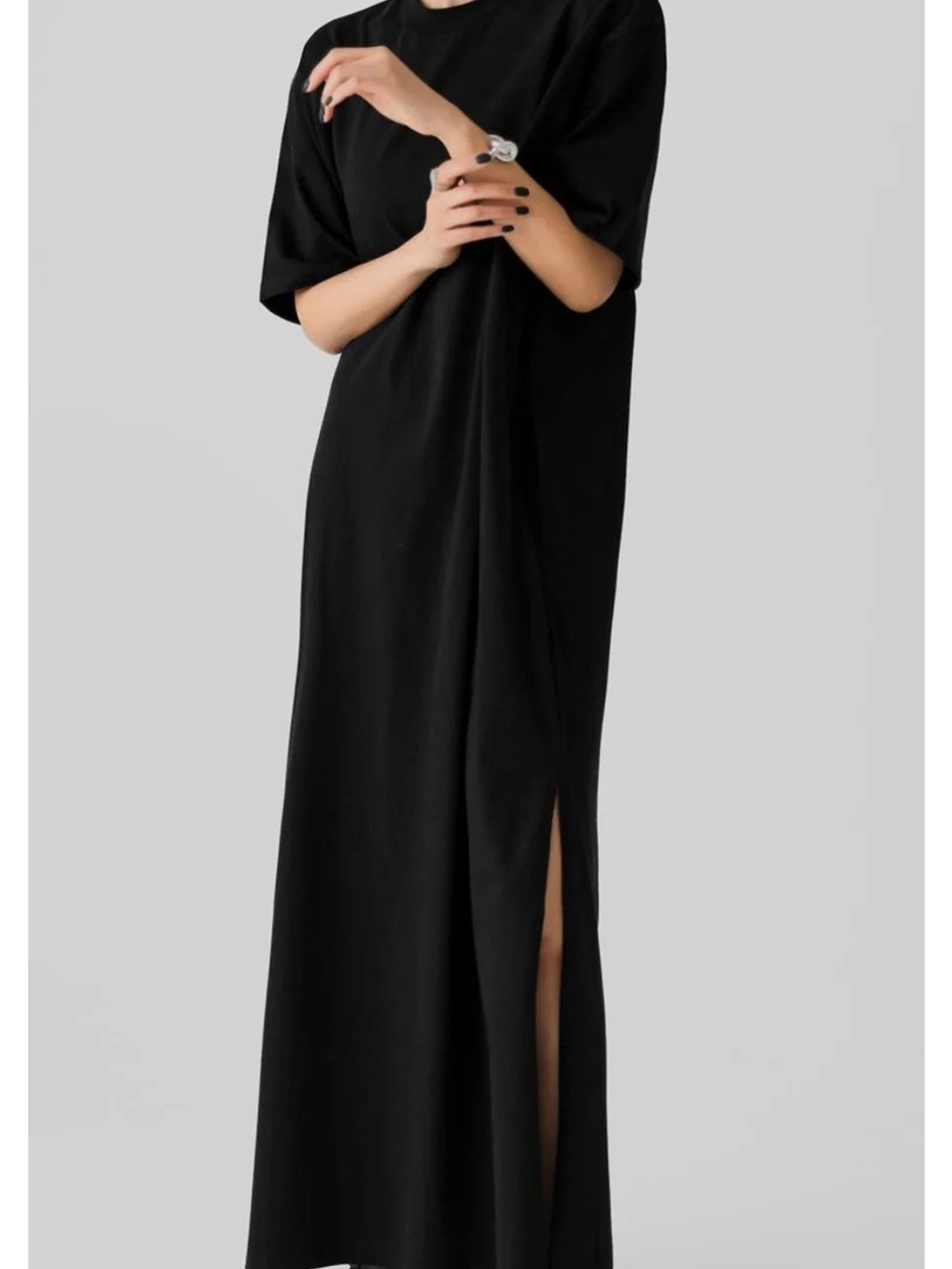 The Frankie Shop Lou Black Maxi T-Shirt Dress with Side Slit